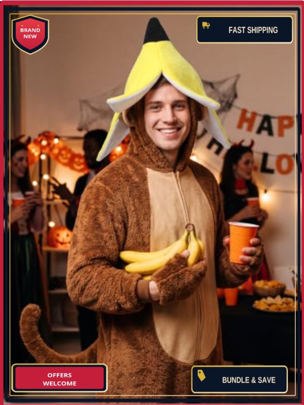 Plush Banana Peel Hat Funny Halloween Costume Accessory Adult Unisex